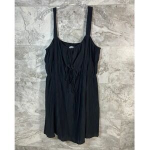 Abercrombie‎ & Fitch Black Crinkle Tie Front Gathered Waist Pullover Mini Dress